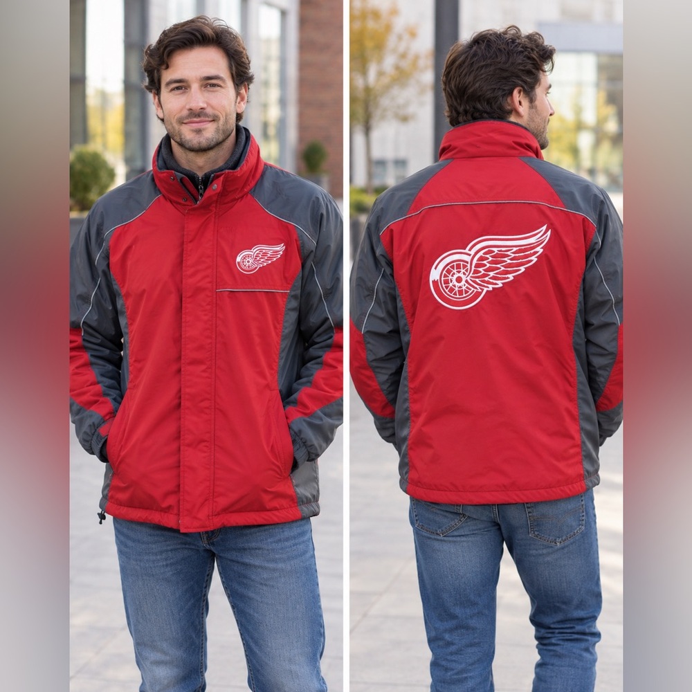 Vintage Detroit Red Wings GIII Carl Banks 3-in-1 Jacket Vest Large NHL 90s Men's